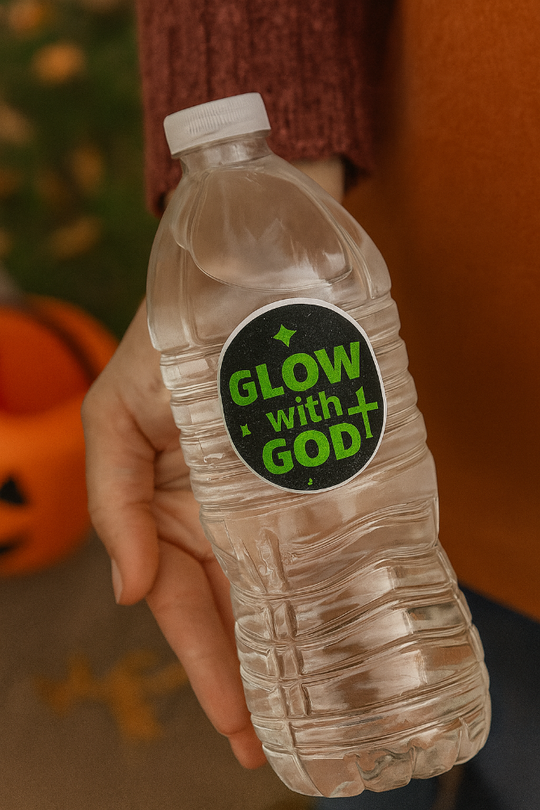 Glow with God Christian Pumpkin Stickers – 1.5” Glow-in-the-Dark Halloween Sticker Roll (200 Pieces, 2 Rolls of 100)