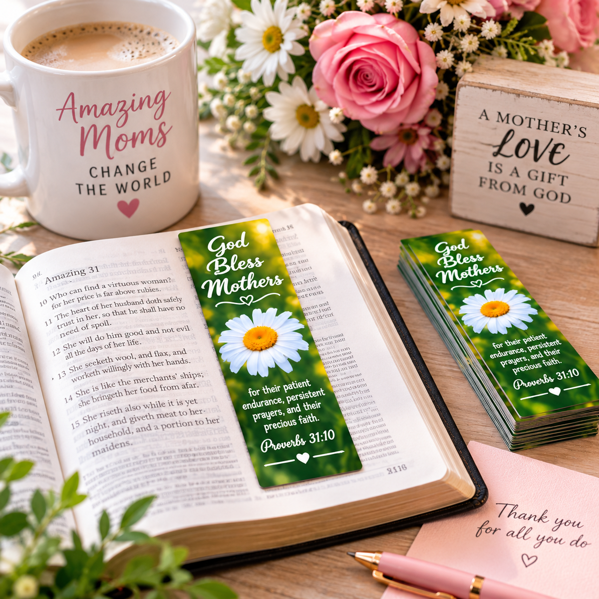 God Bless Mothers Christian Bookmarks 50 Pack - Proverbs 31:10 Church Mother's Day Gifts