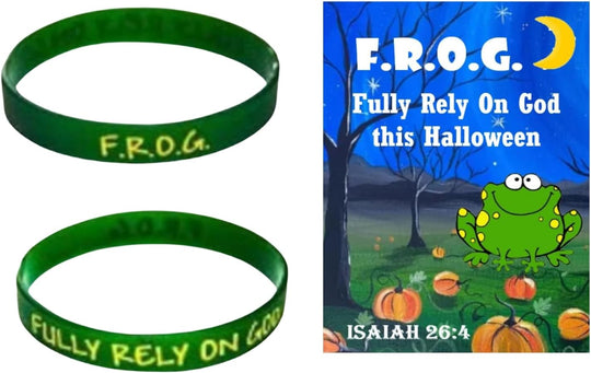 F.r.o.g. Fully Rely on God Bracelets With Halloween Bible Tracts (10 Pack)