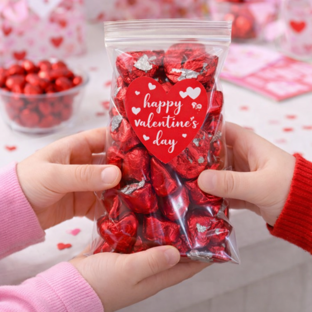 40 Count Valentine Milk Chocolate Hearts, Happy Valentine's Day, Individually Wrapped Party Candy 1.25”