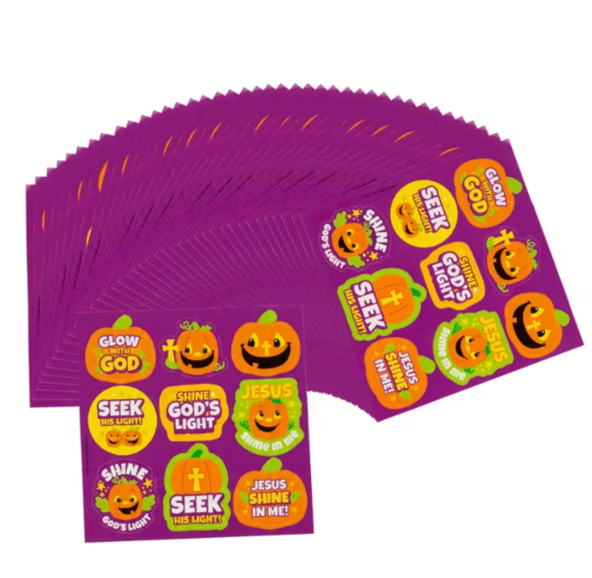 40 Christian pumpkin treat sticker sheets with assorted faith-filled designs and colors