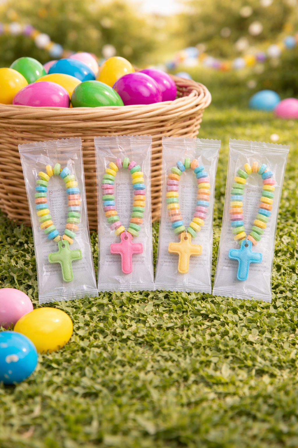 No Bunny Loves You Like Jesus Christian Cross Candy Bracelets – 12 Count Easter Basket Favors Individually Wrapped