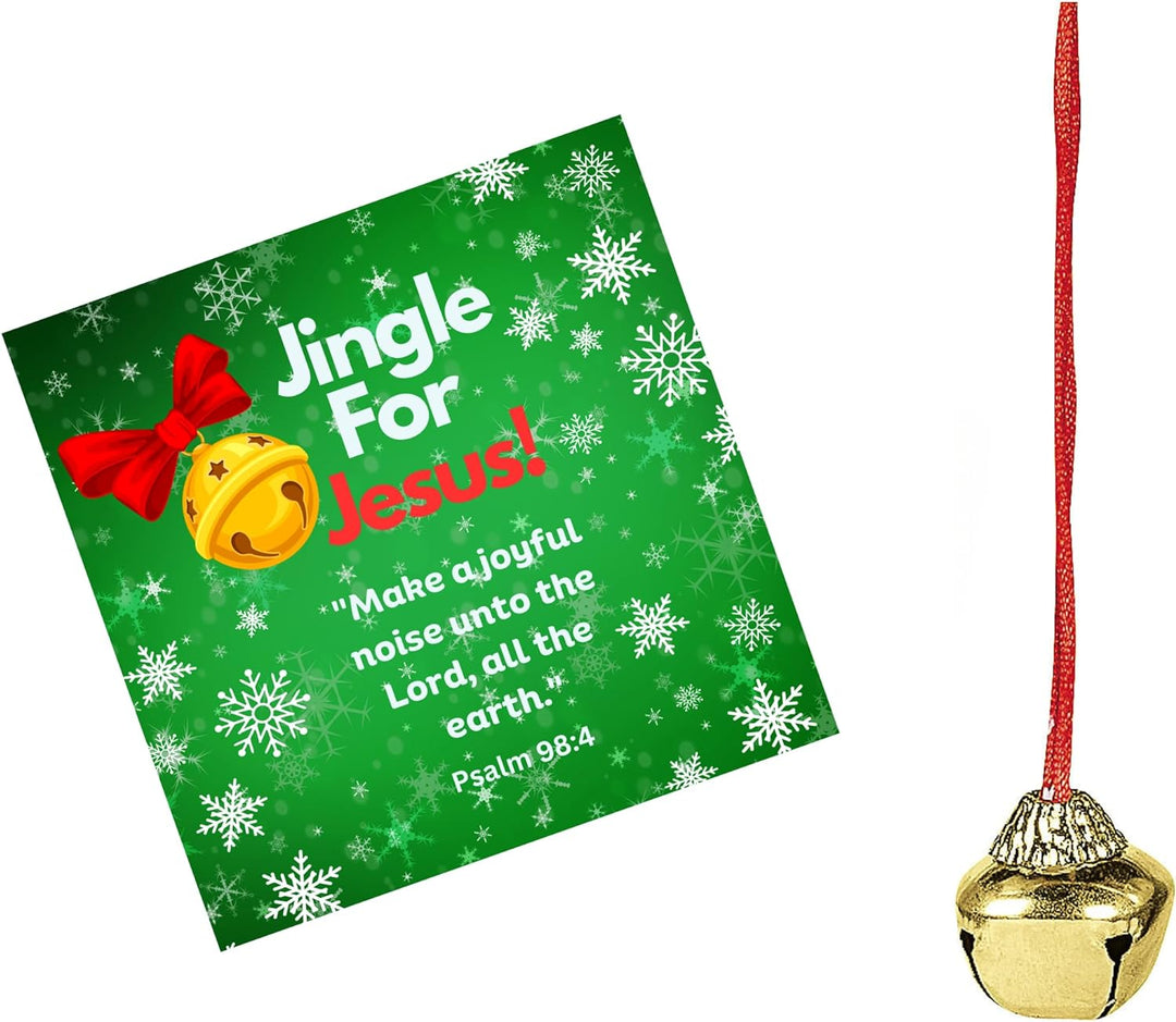 Bulk 24 Sets Of Jingle For Jesus Greeting Cards With Gold tone Jingle Bell Necklaces - Church Christmas Party Favors