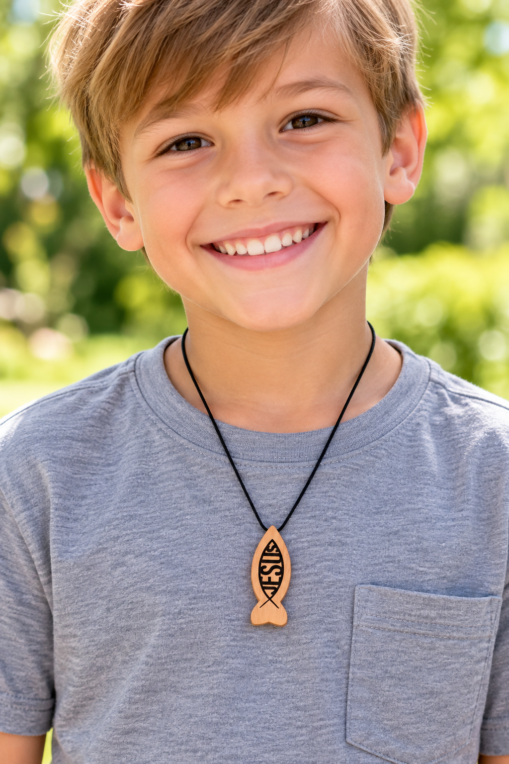 Wooden Jesus Fish Necklace – Ichthus Christian Pendant