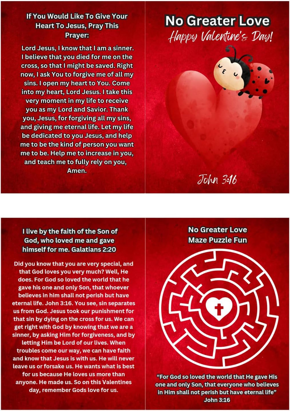No Greater Love Red Valentine Ladybug Religious John 3 16 Childrens Gospel Tracts Bible Tracts for Witnessing Bulk (100 Count)