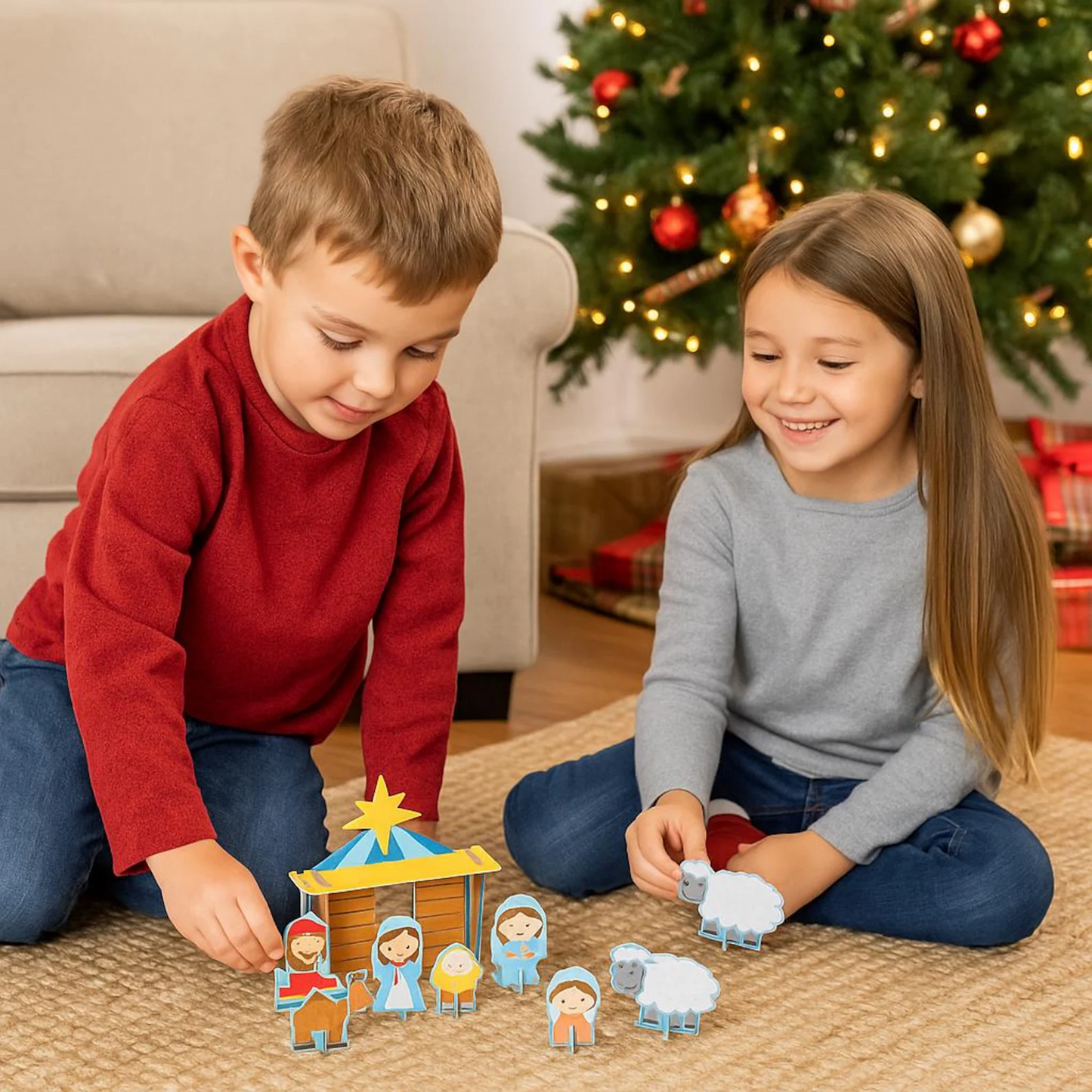 Christian Christmas Chipboard Nativity Playset – 34 Pieces
