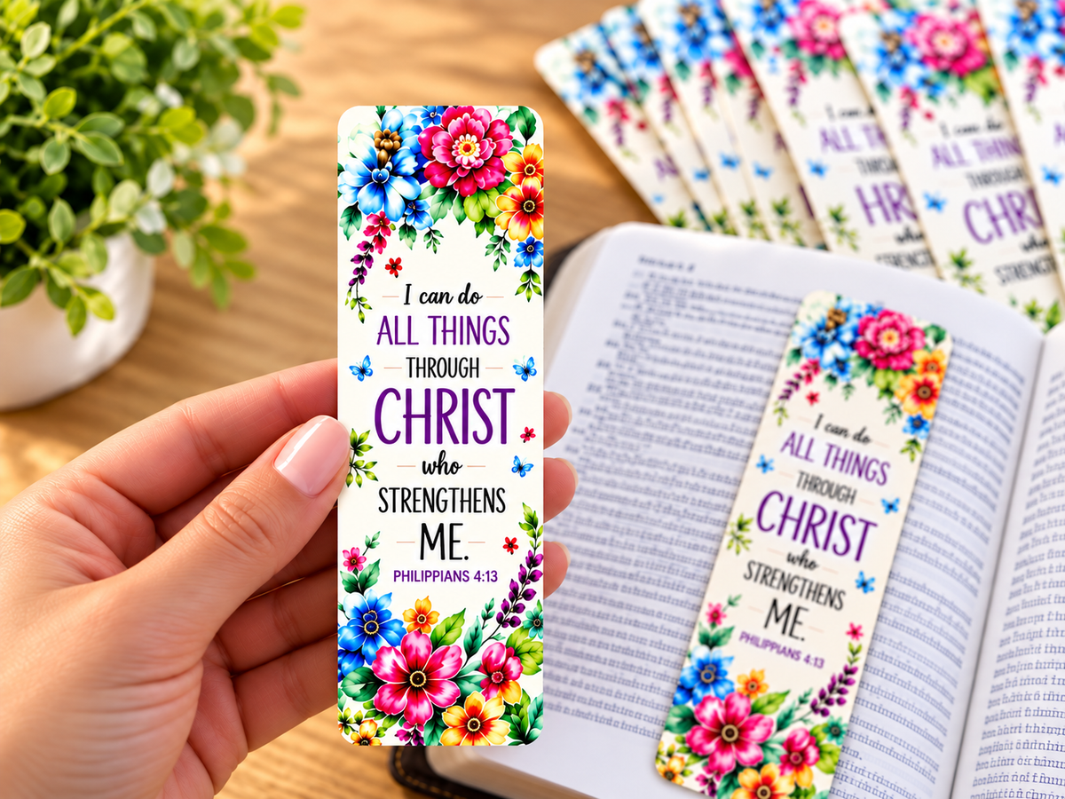 Philippians 4:13 I Can Do All Things Through Christ Floral Christian Bookmarks
