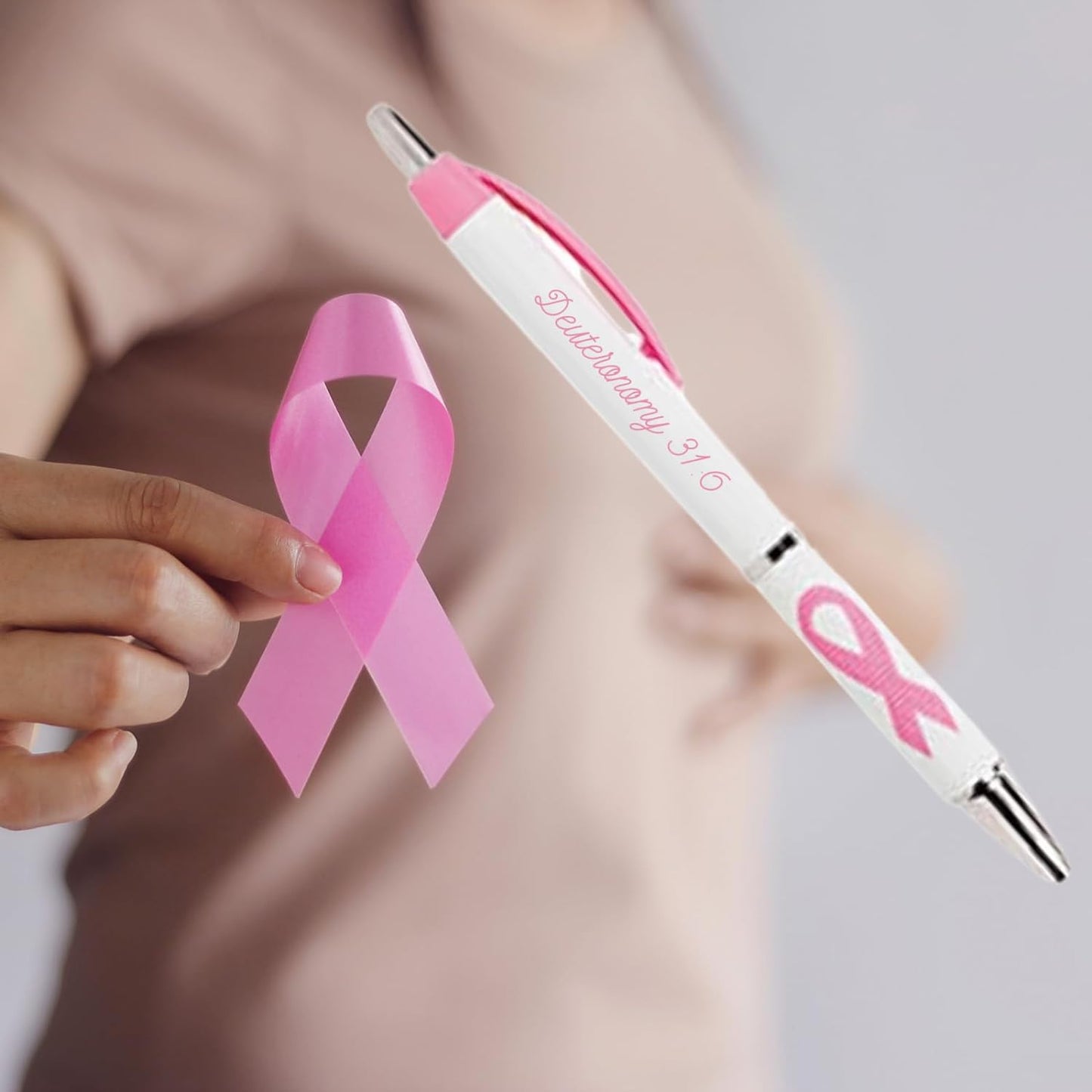 24 Sets of Be Strong Courageous Pink Ribbon Breast Cancer Awareness Pens & Bookmarks for Women