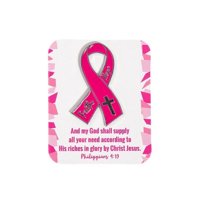12 Count Faith and Hope Pink Ribbon Enamel Pins with Bible Verse Christian Inspirational Cards