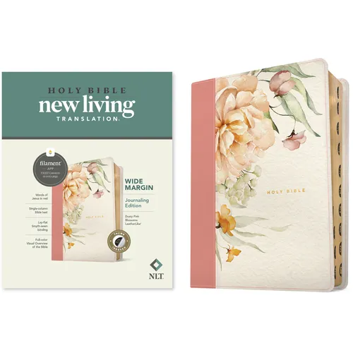 NLT Wide Margin Bible, Filament Enabled (Leatherlike, Dusty Pink Blossoms, Indexed)
