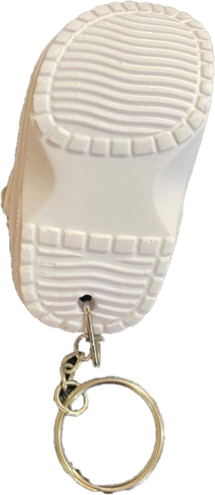 bottom of mini white rubber shoe keychain