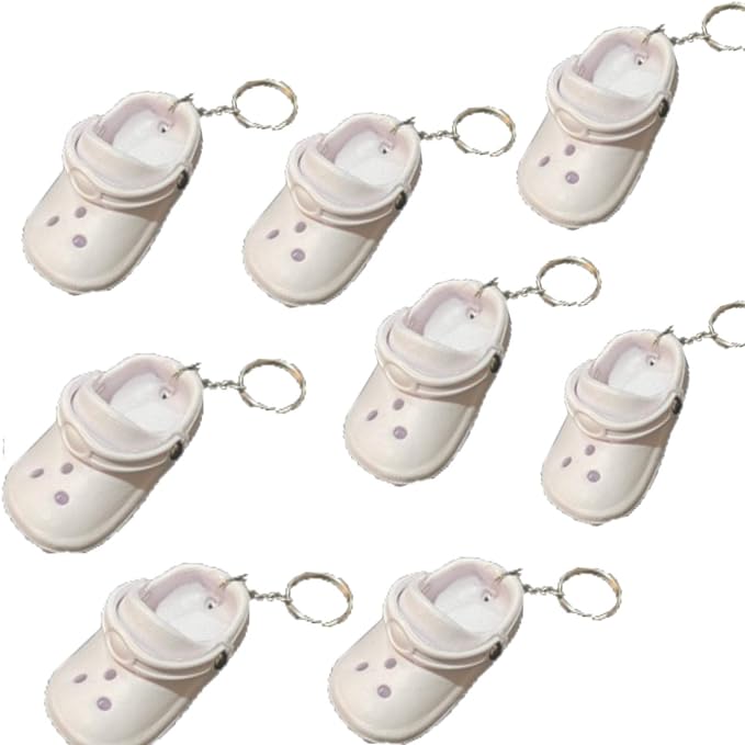 12 Bulk Wholesale Count White Rubber Slipper Mini Clog Shoe Key Chains Paintable For DIY Projects