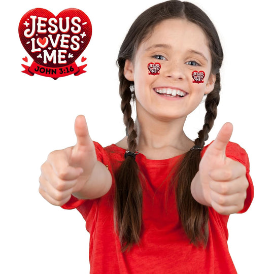 Red Heart Jesus Loves me temporary tattoos