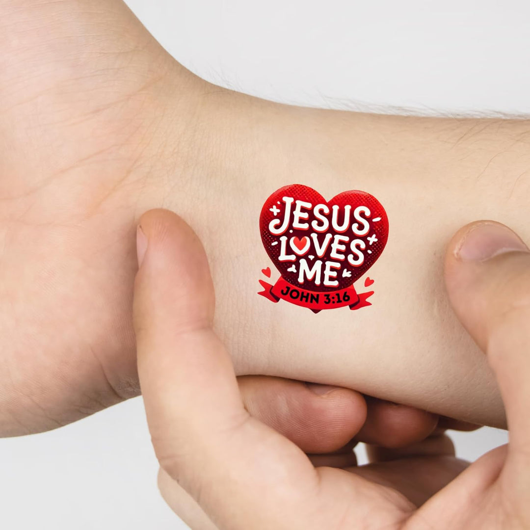 Red Heart Jesus Loves me temporary tattoos