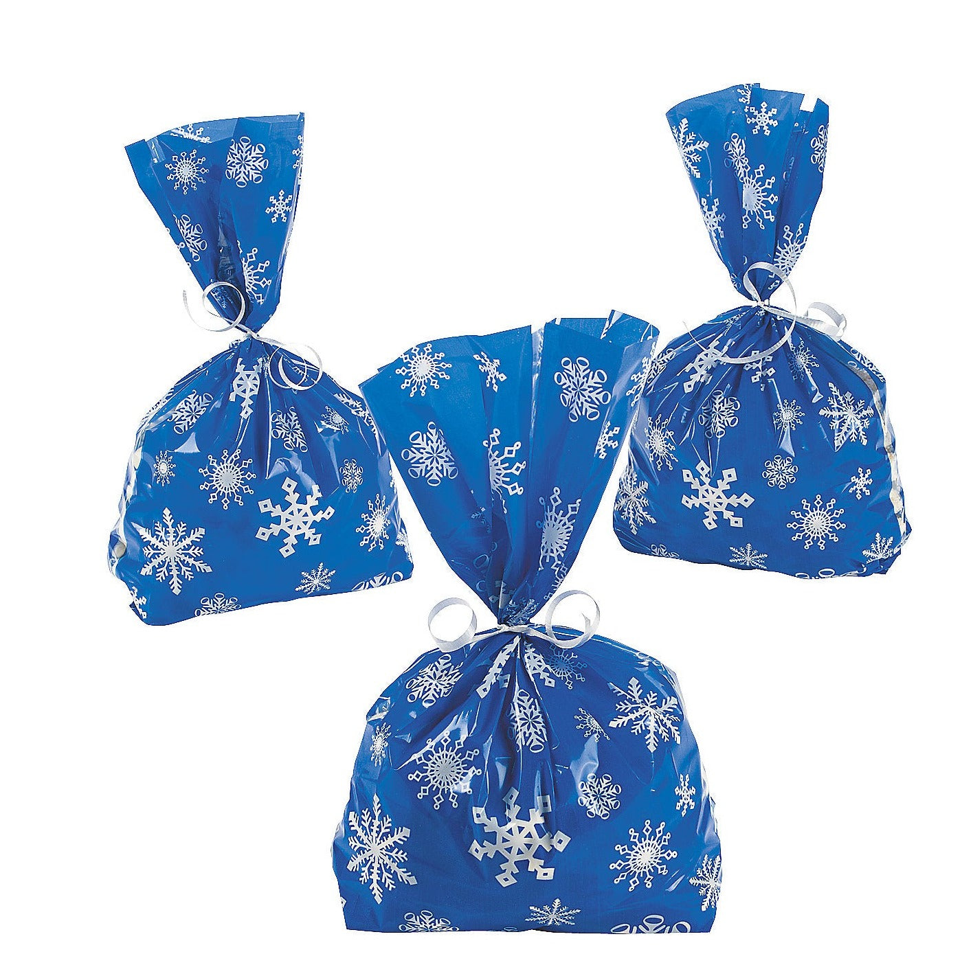 Bulk 48 Count of Blue Snowflake Cellophane Bags 11 1/2