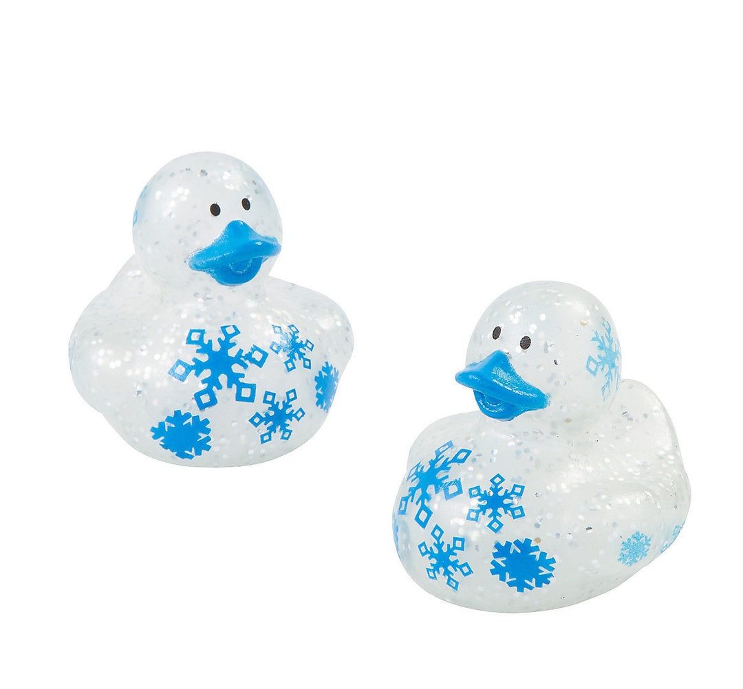 48 Bulk Count of Mini Blue & Silver Glitter Sparkle Snowflake Christmas Winter Rubber Ducks