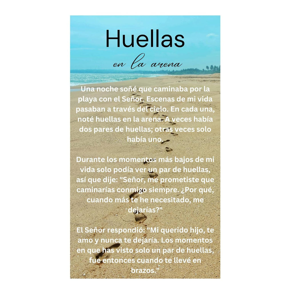 100 Bulk Count of Spanish Version Footprints In The Sand Poem Gifts - Huellas en la arena - Pocket Prayer Card - Christian Bookmarks - Wallet Cards