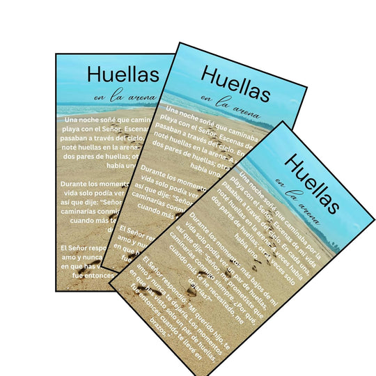 100 Bulk Count of Spanish Version Footprints In The Sand Poem Gifts - Huellas en la arena - Pocket Prayer Card - Christian Bookmarks - Wallet Cards