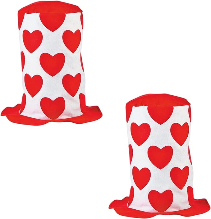 Set of 2 Funky Valentine's Day Stovepipe Hat With Red Hearts