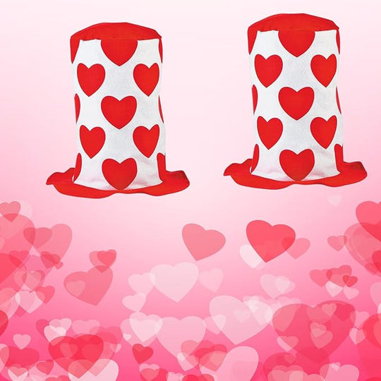 Set of 2 Funky Valentine's Day Stovepipe Hat With Red Hearts