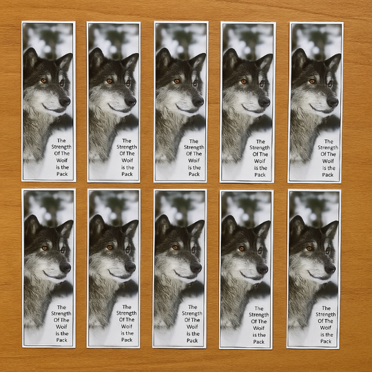 50 Grey Wolf Bookmarks – “Strength of the Pack” Inspirational Quote