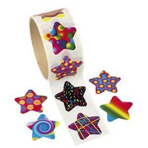 Colorful Funky Star Roll Stickers: Reward Good Students Decorate Notebooks, Scrapbooks, Greeting Cards. 100 Stickers per Roll. Vibrant & Zany Designs. (1 Roll)