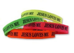 12 Count of Neon Nylon Jesus Loves Me Friendship Bracelets for Kids 8" Christian Religious Gifts Party Favors For Classrooms
