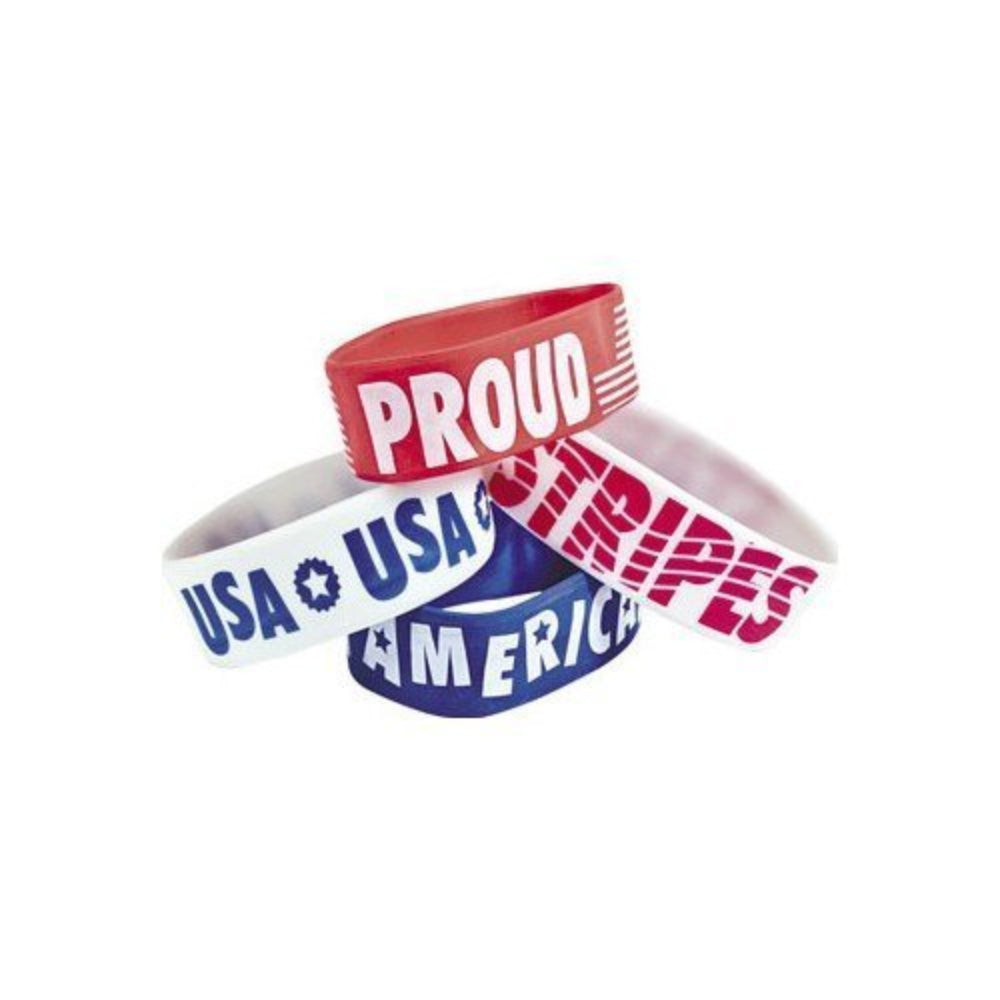 Jumbo Patriotic USA Sayings Wristbands – 4th of July Party Favors Bulk count 12