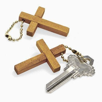 12 Wooden Cross Key Chains