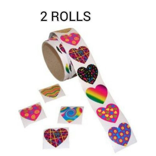 Funky Heart Roll Stickers (100 pc) (2 ROLLS)