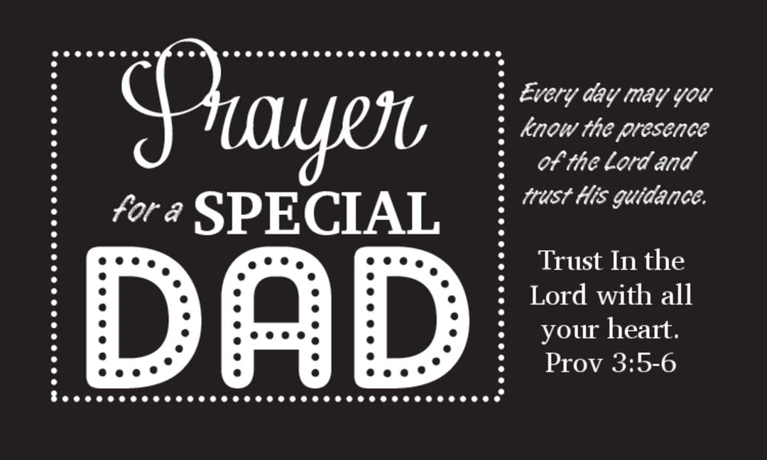 Stack of 50 “Prayer for a Special Dad” wallet cards with black background and white text
