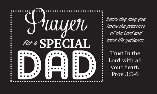 Stack of 50 “Prayer for a Special Dad” wallet cards with black background and white text