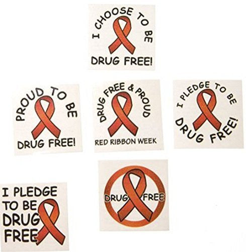 Red Ribbon Week Tattoos (12 Dozen) Drug Free and Proud