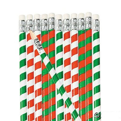 Striped Candy Cane Pencils - 24 Pack