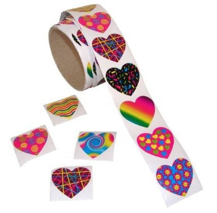 Bulk Count of 400 Funky Heart Roll of Decorative Stickers (4 Rolls Of 100)
