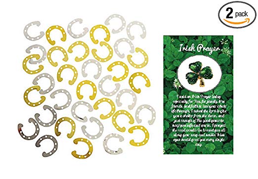 Lucky Horseshoe Foil Confetti with One Irish Prayer Pin 4 Ounces