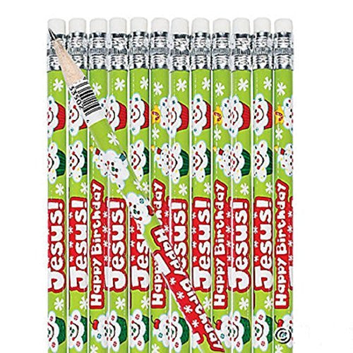 Happy Birthday Jesus Cupcake Pencils - 24 Pack