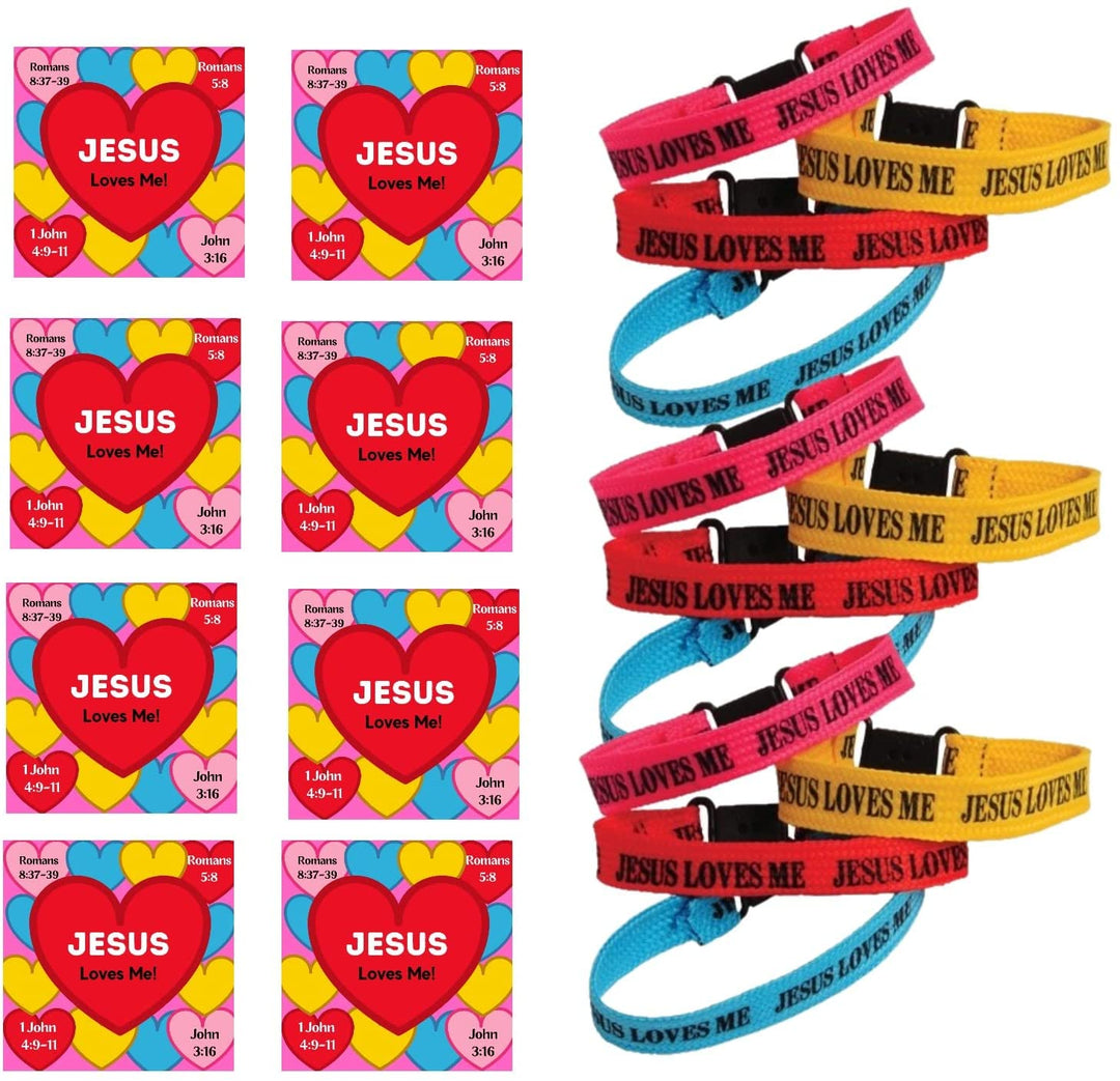 Jesus Loves Me John 3:16 Valentine's Day Friendship Clasp Bracelets With Valentine Exchange Cards 24 sets