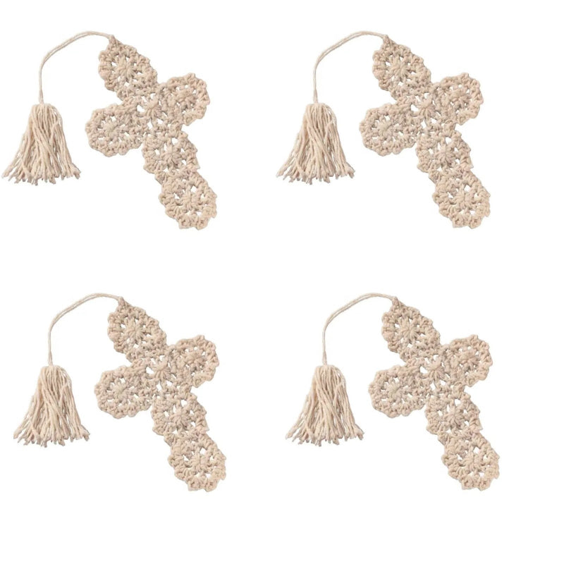 Elegant Beige Crocheted Cross Bookmarks – Bulk Set of 24