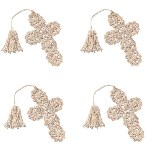 Elegant Beige Crocheted Cross Bookmarks – Bulk Set of 24