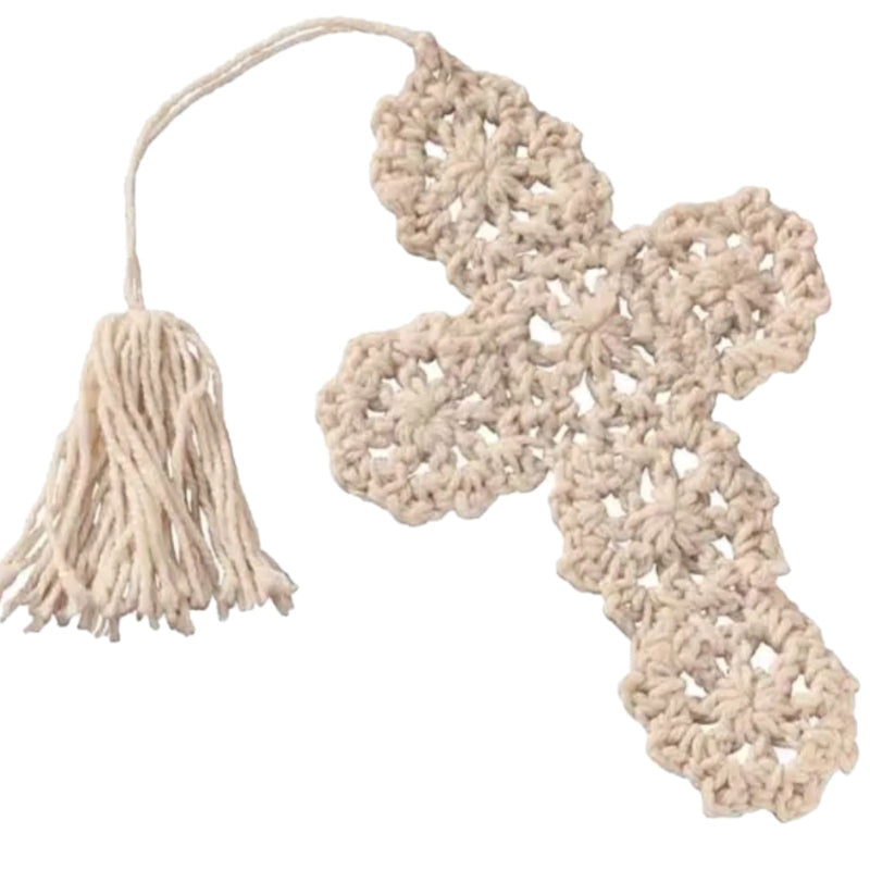 Elegant Beige Crocheted Cross Bookmarks – Bulk Set of 24