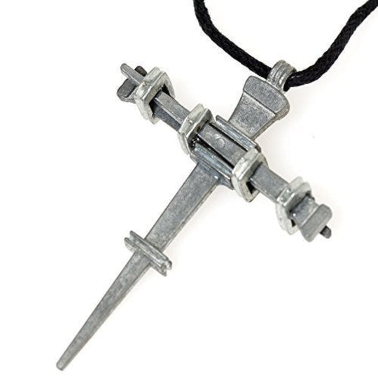 Pewter-Tone Metal Nail Cross Necklace