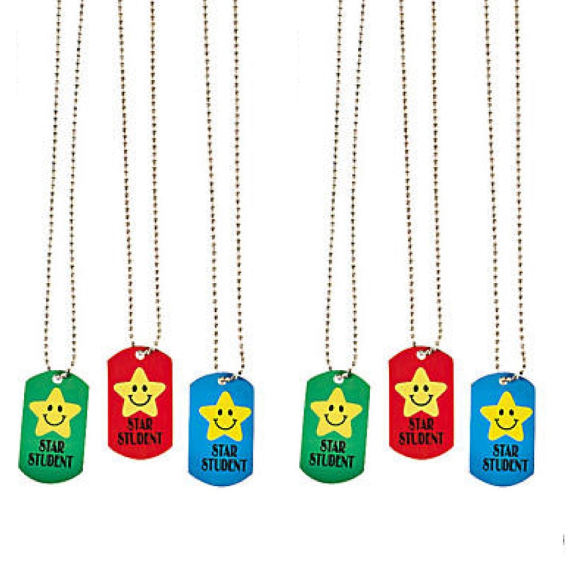 Star Student Dog Tag Necklaces - 12 Pack - Classroom Reward Brag Tags