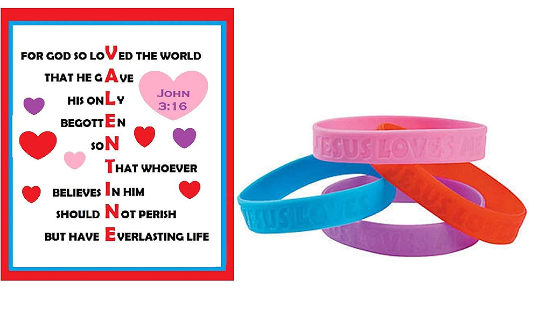 John 3:16 Valentine Exchange Cards for Kids with Bracelets, 24 Count