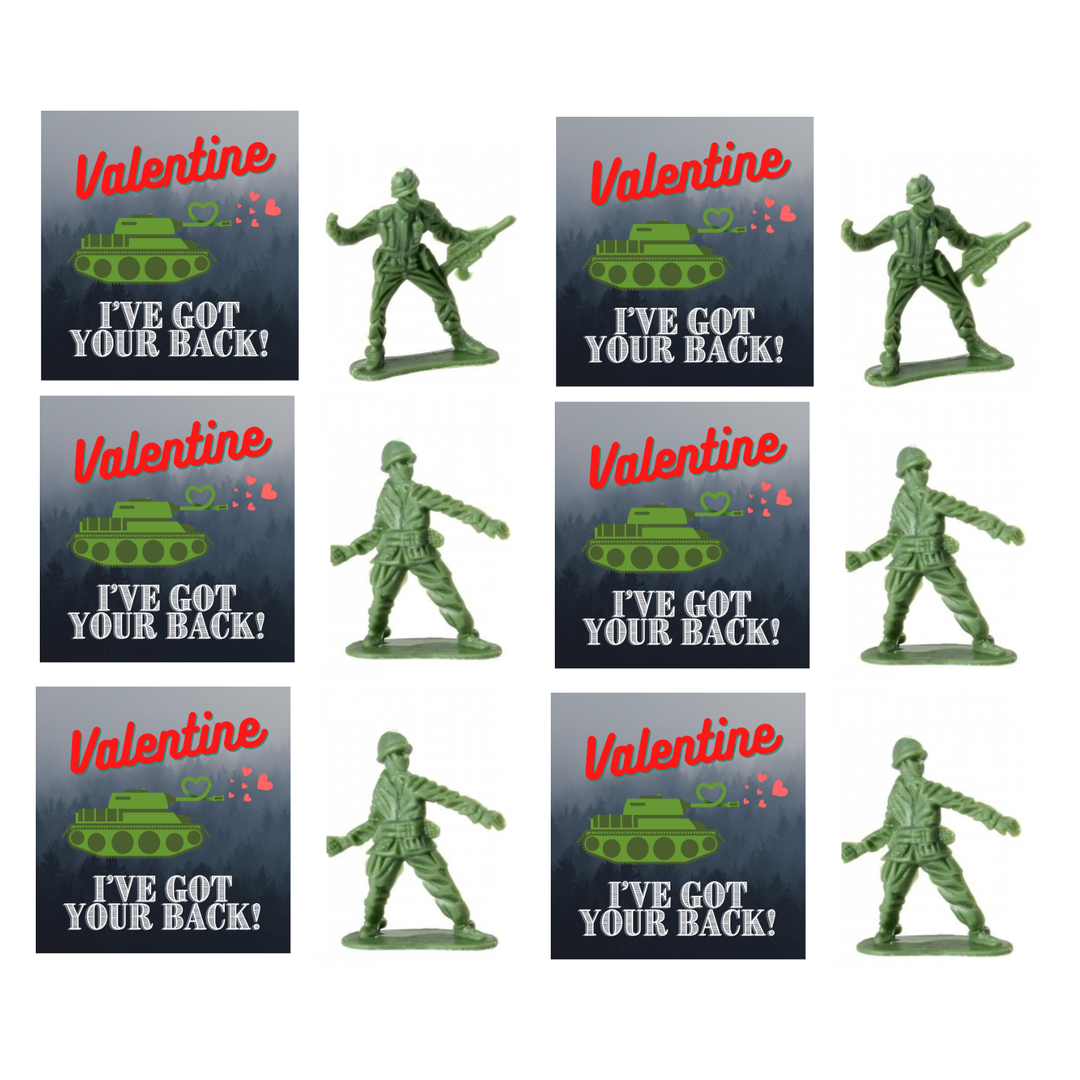 36 Pack Valentines Day Card Exchanges with Military Soldier Army Men For Classroom