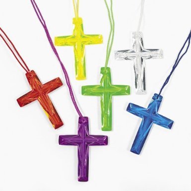 Wholesale Plastic Crystal Cross Necklaces (24 Pack)