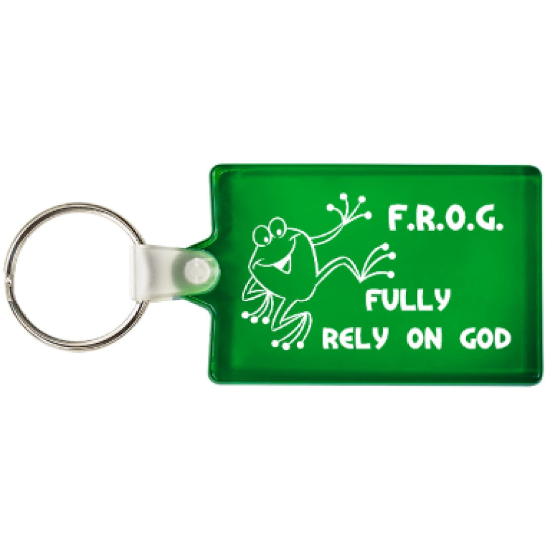 Green Fully Rely On God Soft Plastic Frog Keychains (100 Count) Bulk