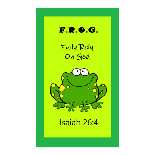 Green Fully Rely on God Frog F.R.O.G. Pocket Prayer Wallet Cards For Kids Isaiah 26:4 Bulk (100 Count)