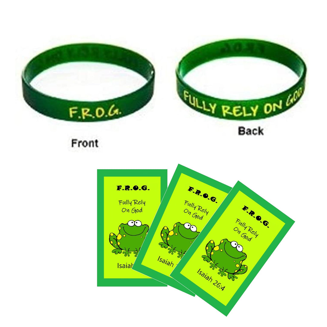 Fully Rely on God Frog Silicone Religious Rubber Bracelets With Pocket Prayer Encouragement Cards For Churches Sunday School Religious Supplies Bulk Pack (10 Sets)