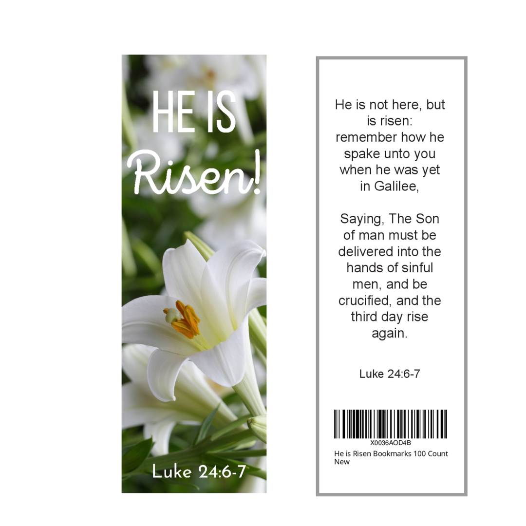 100 Bulk Count He is Risen White Easter Lilly Religious Bible Verse Easter Bookmarks